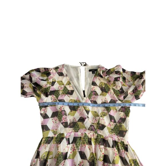 J.Crew Black Patchwork Print Lurex Metallic Threads Chiffon Midi Dress Size 8 - Picture 12 of 16